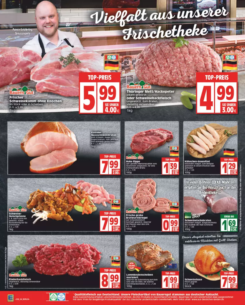 Aktueller Prospekt Edeka - Angebote der Woche - von 05.09 bis 10.09.2022 - strona 4 - produkty: angebot, berliner, bett, bio, braten, deka, edeka bio, eis, elle, filet, fleisch, gewürz, grill, gyros, hackfleisch, HP, jungbullen, küche, Küchen, lachs, Lachsbraten, mac, Ofen, pfanne, reis, rel, rind, rinder, rinderhackfleisch, ring, rwe, salat, schwein, schweine, Schweinehackfleisch, Schweinelachs, tee, Ti, wein, weine, ZTE