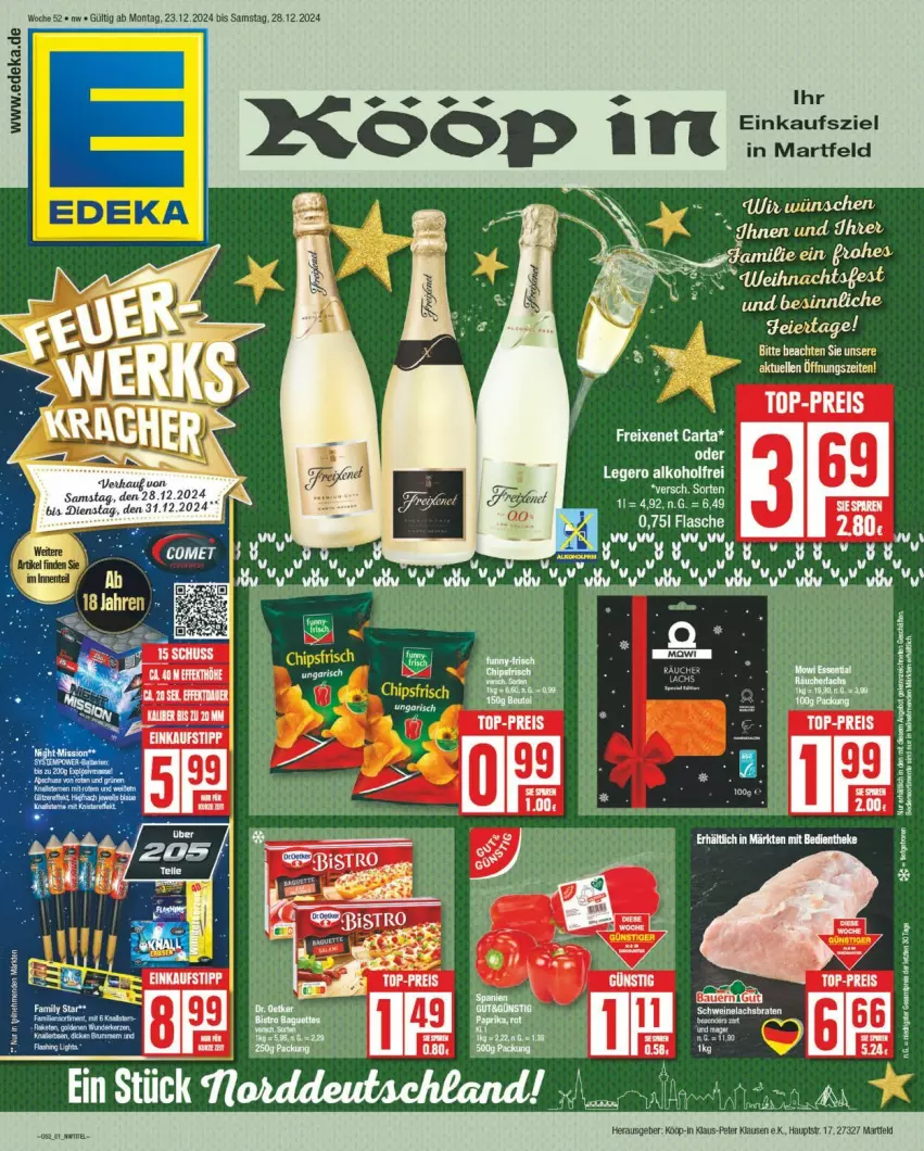 Aktueller Prospekt Edeka - Prospekte - von 23.12 bis 28.12.2024 - strona 1 - produkty: alkohol, bett, cin, eis, Elan, reis, Ti, top-preis