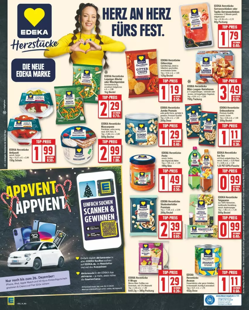 Aktueller Prospekt Edeka - Prospekte - von 23.12 bis 28.12.2024 - strona 16 - produkty: ananas, beutel, chips, deka, ente, flasche, gutschein, HP, jumbo, Ria, schinken, serrano, studentenfutter, Ti