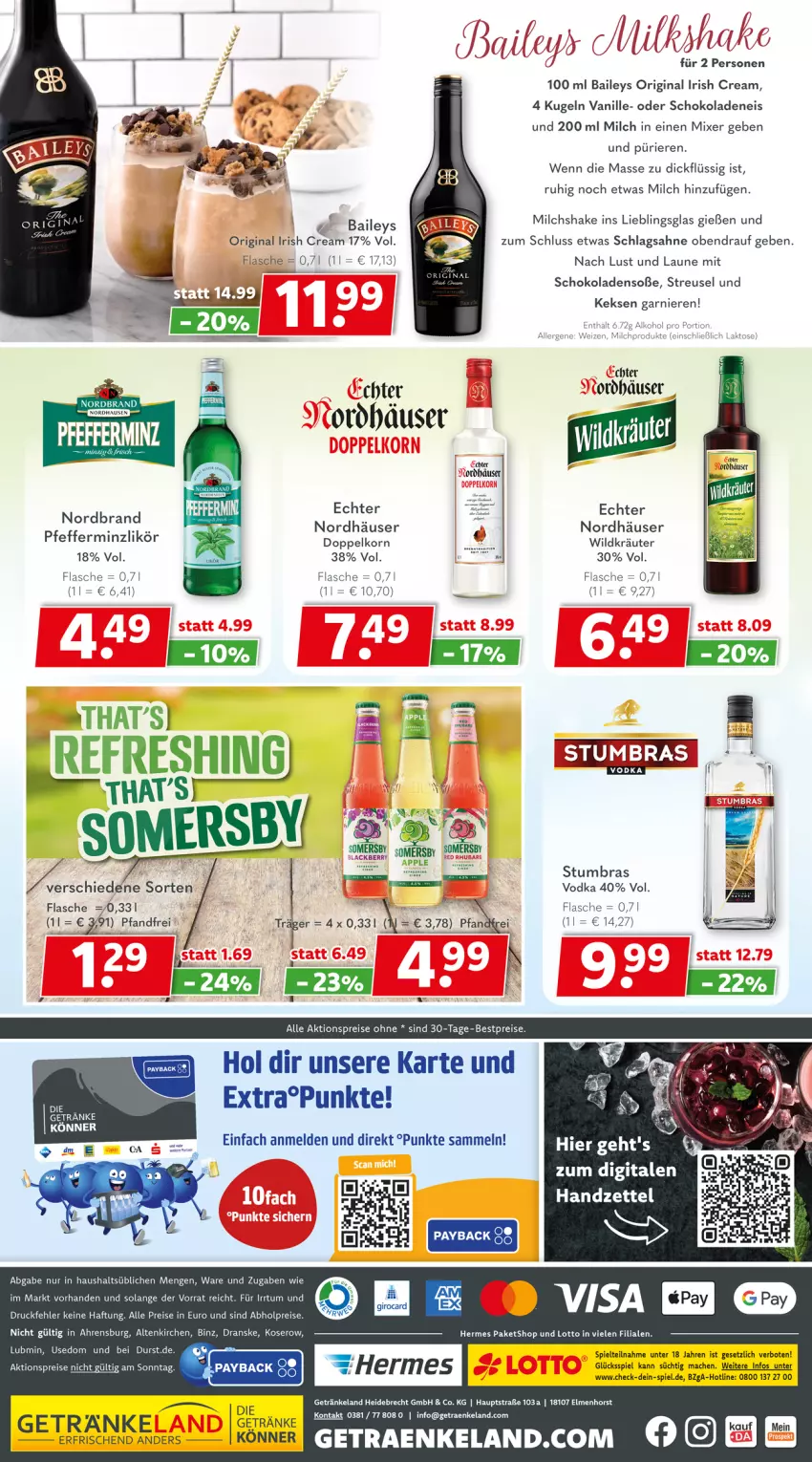 Aktueller Prospekt Getraenkeland - von 22.06 bis 04.07.2025 - strona 10 - produkty: abholpreise, aktionspreis, alkohol, Apple, baileys, bestpreis, bestpreise, doppelkorn, eis, Elan, flasche, garnier, getränk, getränke, gin, HP, irish cream, keks, kekse, korn, kräuter, Kugel, mac, milch, Mixer, nordbrand, payback, reis, sahne, schlagsahne, schoko, schokolade, schokoladen, shake, somersby, Soße, tee, Ti, vanille, vodka, Wild