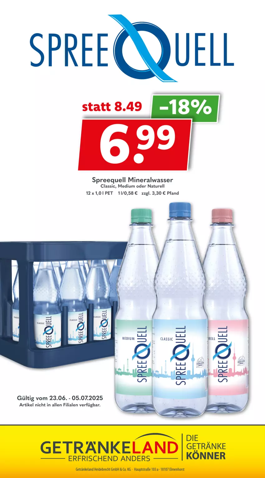 Aktueller Prospekt Getraenkeland - von 22.06 bis 04.07.2025 - strona 13 - produkty: Alwa, Elan, getränk, getränke, mineralwasser, natur, rel, Spreequell, Ti, wasser
