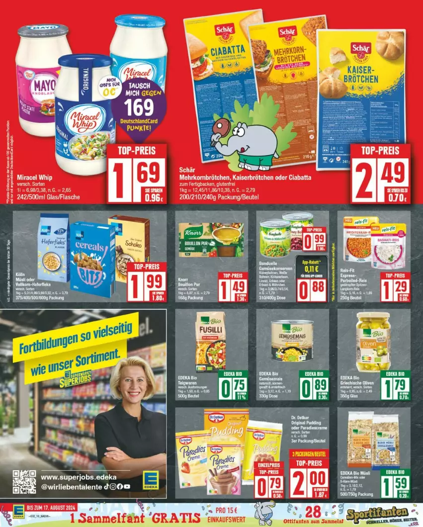 Aktueller Prospekt Edeka - Prospekte - von 05.08 bis 10.08.2024 - strona 10 - produkty: beutel, brötchen, ciabatta, deka, deutschlandcard, eis, flasche, Kaiser, miracel, miracel whip, reis, Ti, top-preis