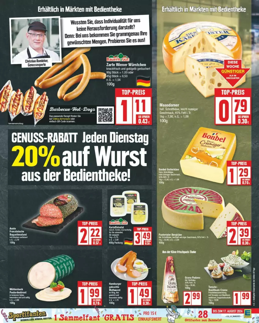 Aktueller Prospekt Edeka - Prospekte - von 05.08 bis 10.08.2024 - strona 5 - produkty: baguette, baguettes, beko, bier, Biere, eier, eis, ente, grana, grana padano, kartoffel, kartoffelsalat, Käse, Maasdam, maasdamer, nuss, padano, Rana, reis, rezept, salami, salat, schnittkäse, tesa, top-preis