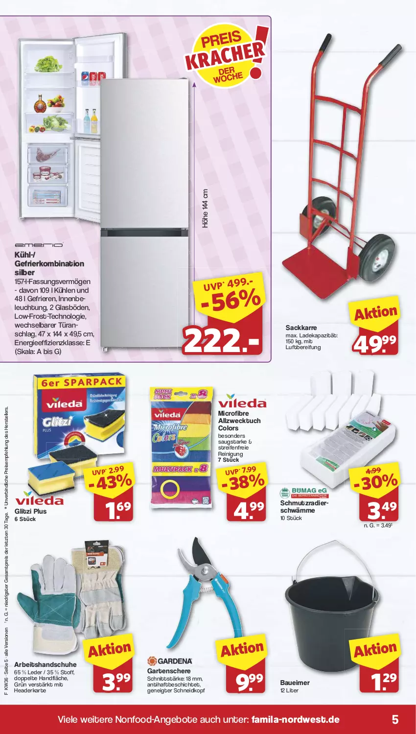 Aktueller Prospekt Famila - Prospekte - von 02.09 bis 07.09.2024 - strona 5 - produkty: angebot, angebote, Bau, Baueimer, beleuchtung, deka, eimer, eis, elle, Garten, Gartenschere, gefrierkombination, handschuhe, reifen, Reinigung, reis, sac, Schere, schuhe, teller, Ti, tuc, weck, ZTE