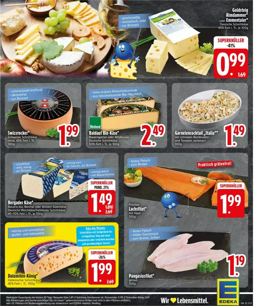Aktueller Prospekt Edeka - Prospekte - von 04.08 bis 09.08.2025 - strona 15 - produkty: aeg, auer, Bau, Bauer, bavaria blu, bergader, blume, boss, cocktail, filet, garnelen, Garten, halbfester schnittkäse, Käse, lachs, lachsfilet, lenco, nudel, nudeln, Pangasius, Ria, schnittkäse, schweizer schnittkäse, Ti, tisch, weichkäse, Wild, ZTE