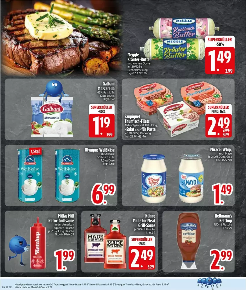Aktueller Prospekt Edeka - Prospekte - von 04.08 bis 09.08.2025 - strona 18 - produkty: beutel, butter, eis, filet, fisch, flasche, galbani, Hellmann's, kräuter, kräuter-butter, Kühne, meggle, mozzarella, reis, rel, salat, salz, saupiquet, thunfisch, ZTE