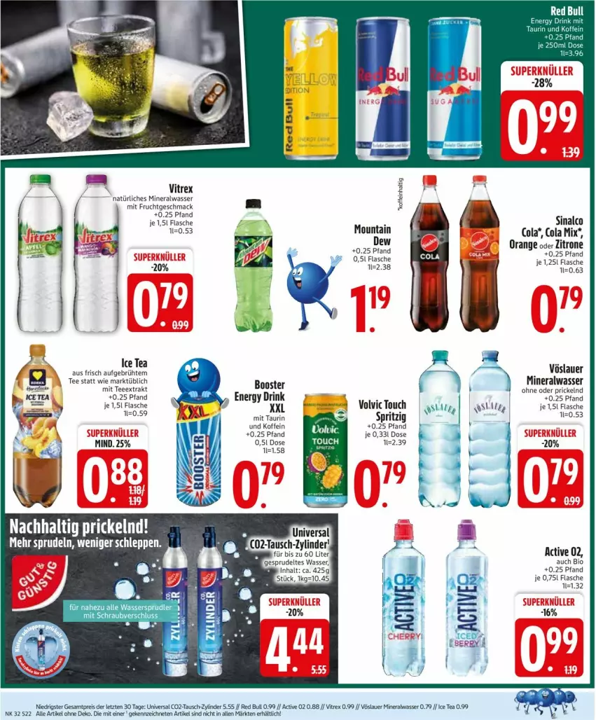 Aktueller Prospekt Edeka - Prospekte - von 04.08 bis 09.08.2025 - strona 24 - produkty: Alwa, auer, bio, cola, drink, eis, energy drink, flasche, frucht, ice tea, mac, mineralwasser, mit frucht, Mountain Dew, orange, reis, sinalco, tee, Ti, vitrex, volvic, vöslauer, wasser, zitrone, ZTE