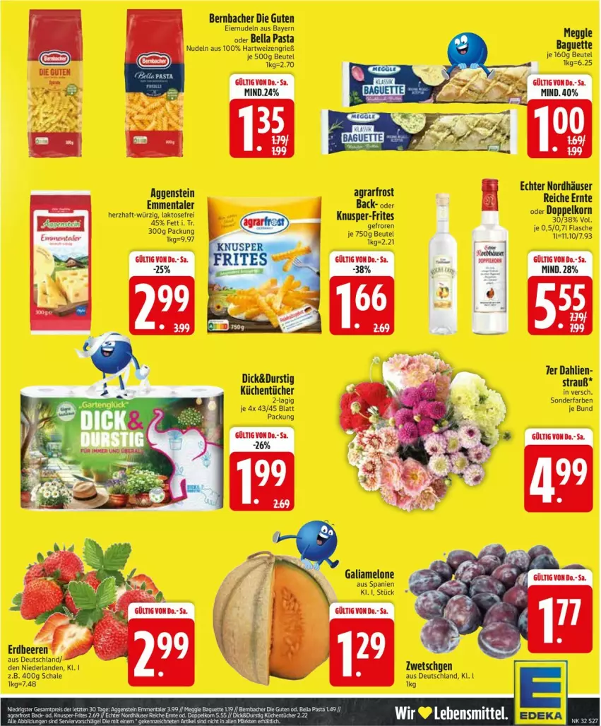 Aktueller Prospekt Edeka - Prospekte - von 04.08 bis 09.08.2025 - strona 29 - produkty: baguette, bernbacher, beutel, dahlie, eier, eiernudeln, emmentaler, flasche, galiamelone, küche, Küchen, küchentücher, meggle, melone, nudel, nudeln, pasta, Schal, Schale, Ti, tücher
