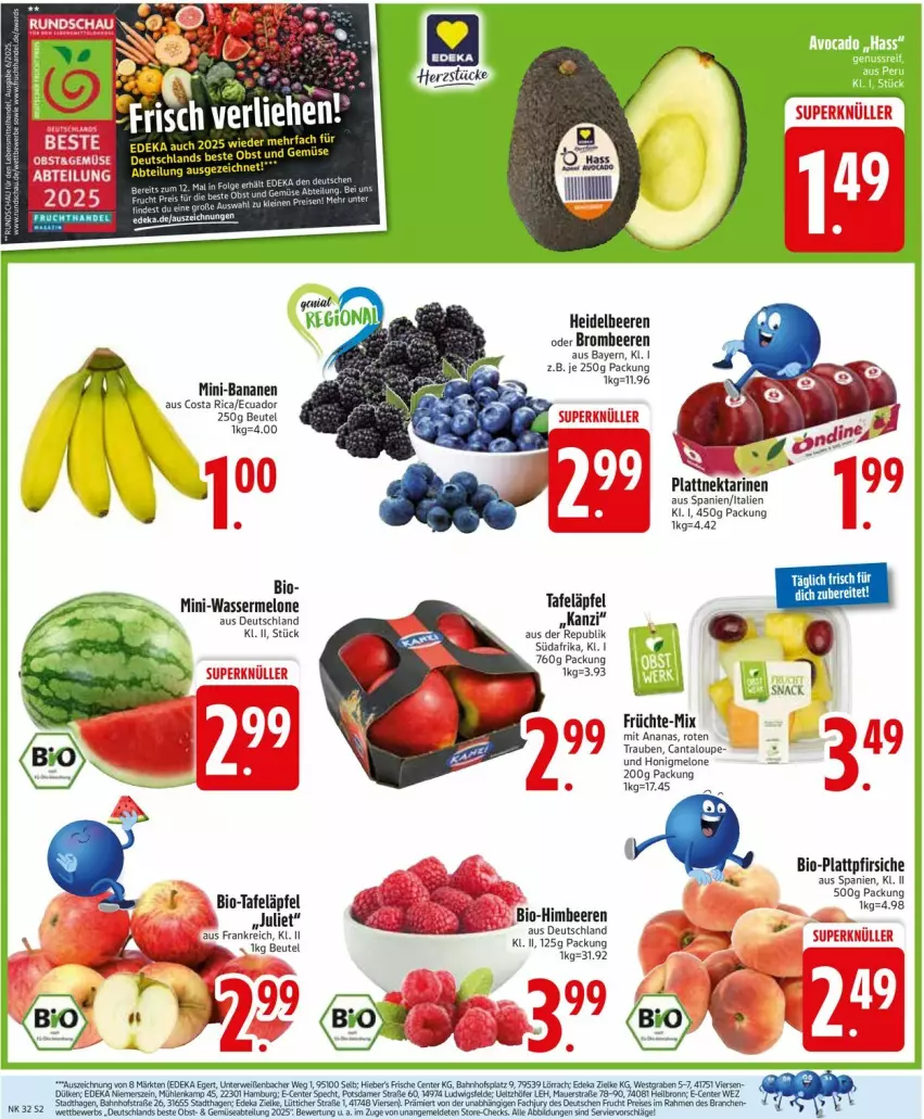 Aktueller Prospekt Edeka - Prospekte - von 04.08 bis 09.08.2025 - strona 4 - produkty: Abtei, ananas, auer, banane, bananen, beere, beeren, beutel, bio, brombeere, brombeeren, deka, eis, ente, frucht, früchte, heidelbeere, heidelbeeren, himbeer, himbeere, himbeeren, honig, honigmelone, melone, Nektar, nektarinen, pfirsich, pfirsiche, plattpfirsiche, reis, rwe, sac, specht, tafeläpfel, Ti, trauben, wasser, wassermelone