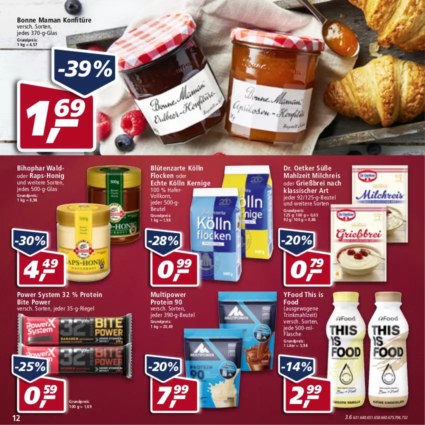 Aktueller Prospekt Real - Real Handzettel - von 03.01 bis 08.01.2022 - strona 12 - produkty: beutel, bihophar, Blüte, bonne maman, Brei, Dr. Oetker, eis, flasche, hafer, honig, kölln, konfitüre, korn, mam, milch, milchreis, reis, riegel, Ti