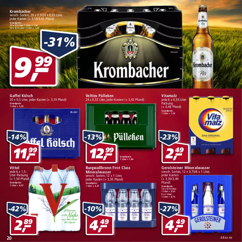 Aktueller Prospekt Real - Real Handzettel - von 03.01 bis 08.01.2022 - strona 20 - produkty: Alwa, burgwallbronn, eis, gerolsteine, gerolsteiner, krombache, krombacher, malz, mineralwasser, reis, steiner, Ti, veltins, vita, vitamalz, vittel, wasser