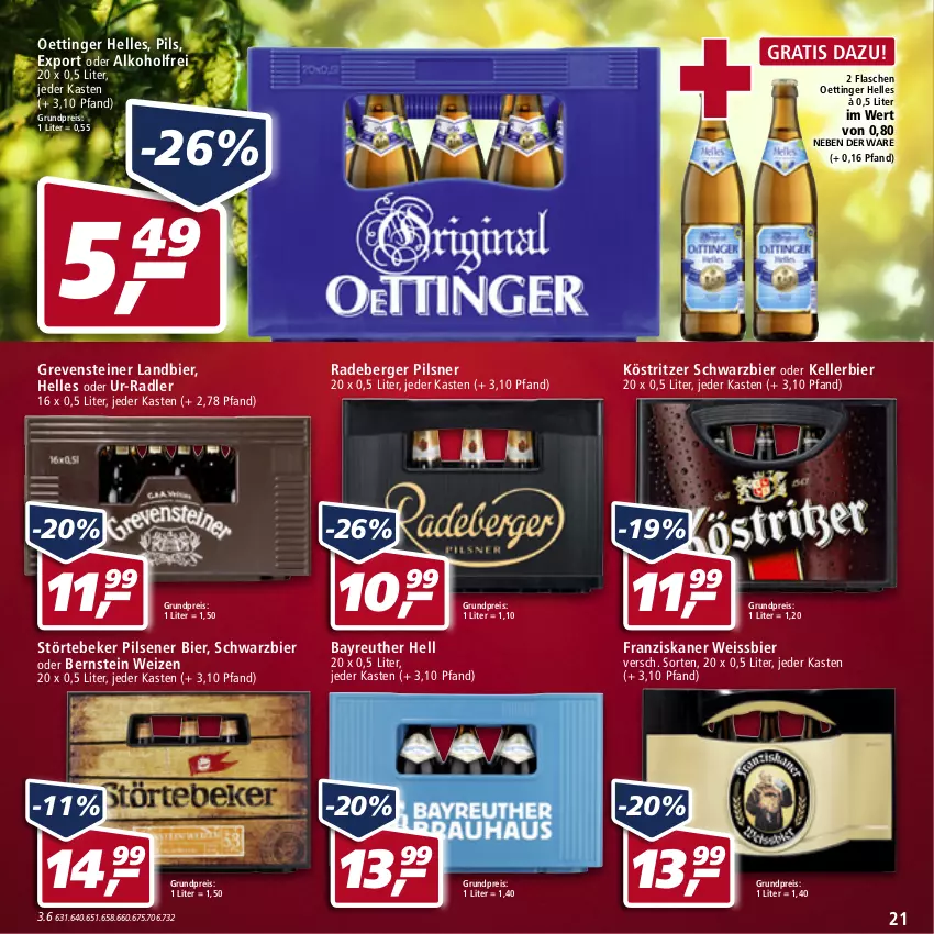 Aktueller Prospekt Real - Real Handzettel - von 03.01 bis 08.01.2022 - strona 21 - produkty: alkohol, Berger, bier, eis, elle, flasche, franziskaner, grevensteiner, kellerbier, köstritzer, oettinger, pils, pilsener, pilsner, radeberger, radeberger pilsner, radler, reis, steiner, störtebeker, Ti, weissbier