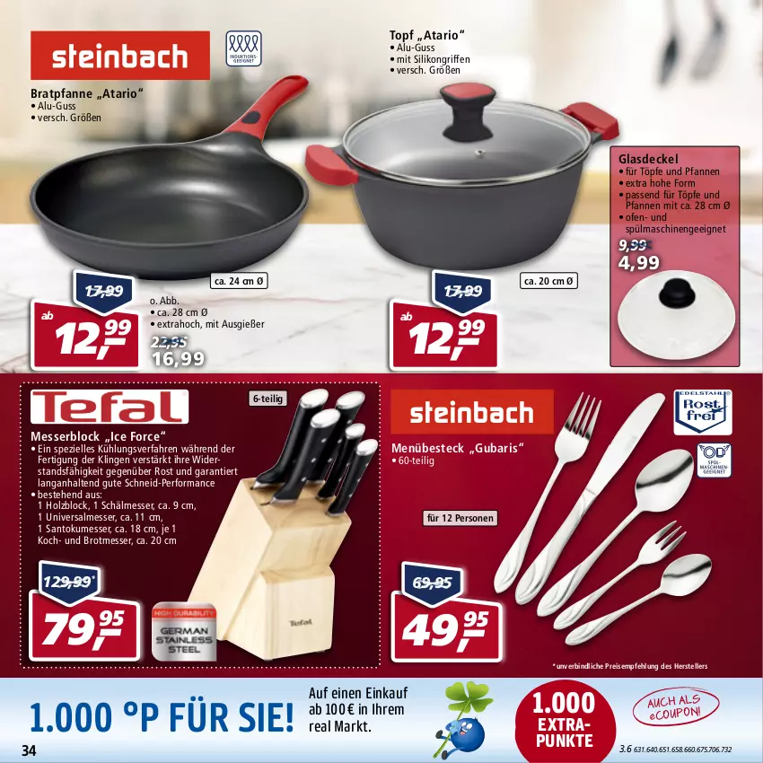 Aktueller Prospekt Real - Real Handzettel - von 03.01 bis 08.01.2022 - strona 34 - produkty: Atari, besteck, bratpfanne, brot, decke, Deckel, eis, elle, Glasdeckel, Holz, messer, messerblock, Ofen, pfanne, pfannen, reis, Spezi, spülmaschinen, teller, Ti, topf, und pfanne