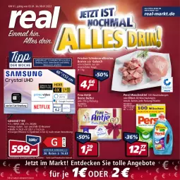 Gazetka promocyjna Real - Real Handzettel - Gazetka - ważna od 08.01 do 08.01.2022 - strona 1 - produkty: angebot, angebote, beste butter, braten, butter, decke, dvb, DVB-T, eis, elle, ente, flasche, frau antje, gulasch, HDMI, Kugel, persil, persil waschmittel, Receiver, reis, rollbraten, rum, Samsung, Schal, Schale, schinken, schwein, Spektrum, teller, Ti, usb, waschmittel, wein
