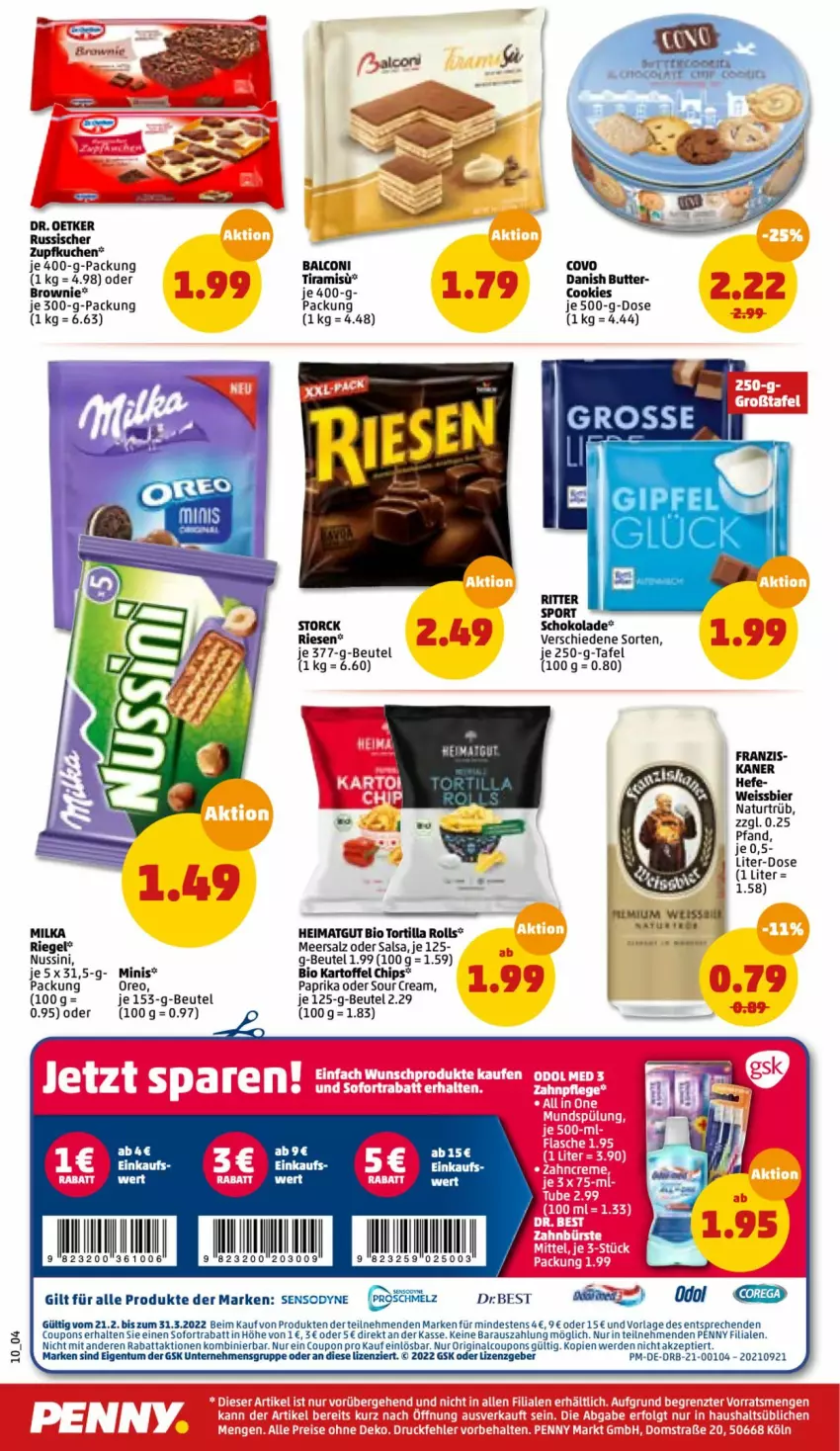 Aktueller Prospekt Penny - Prospekte - von 21.02 bis 26.02.2022 - strona 12 - produkty: Alcon, beutel, bier, bio, brownie, butter, chips, cookie, cookies, coupon, coupons, Dr. Oetker, eis, erde, gin, Hefe, kartoffel, kuchen, meersalz, milka, natur, nuss, oreo, paprika, riegel, ritter, ritter sport, Salsa, salz, schoko, schokolade, sensodyne, sofortrabatt, sour cream, Sport, storck, Ti, tortilla, weissbier