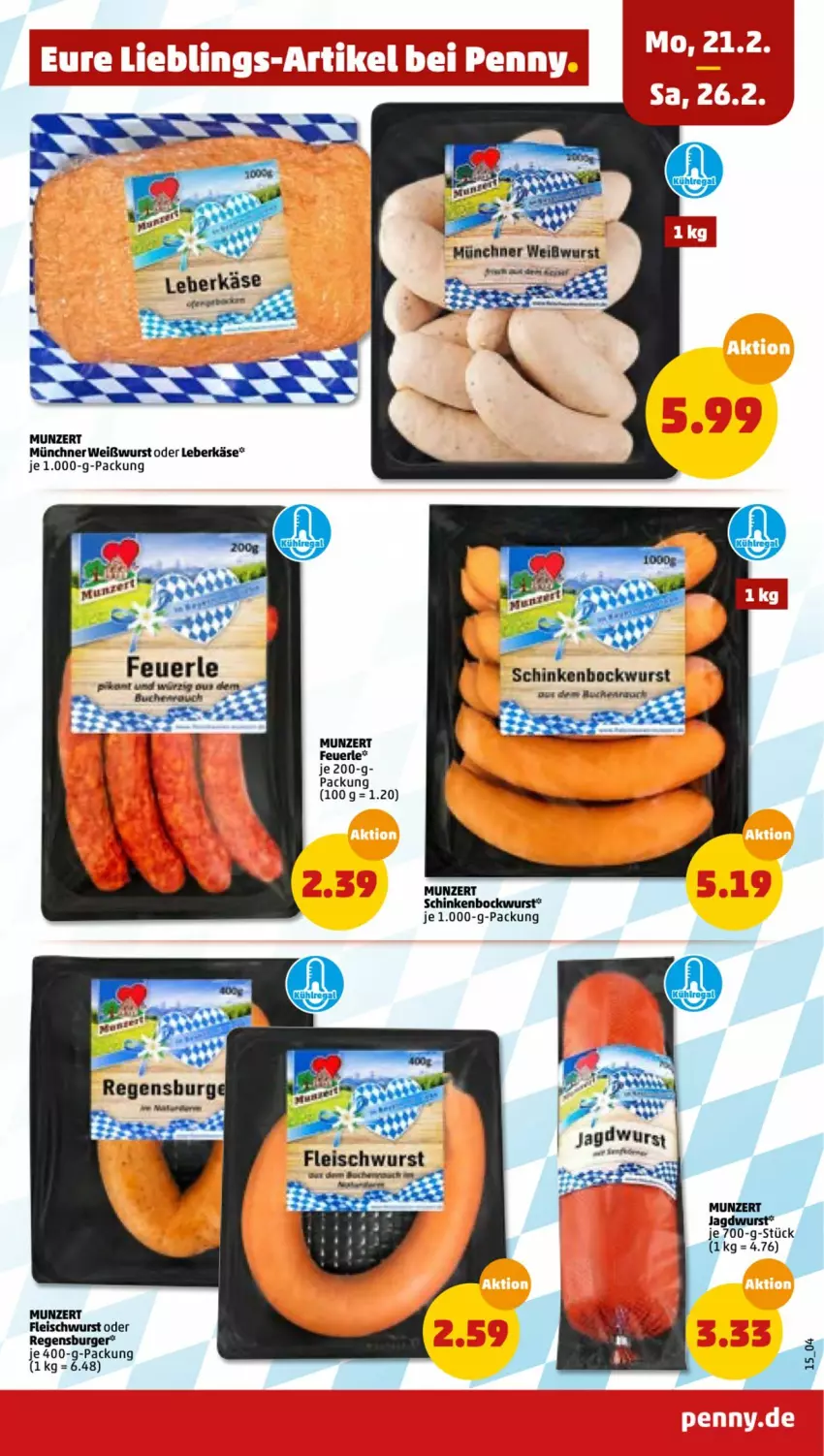 Aktueller Prospekt Penny - Prospekte - von 21.02 bis 26.02.2022 - strona 17 - produkty: Bau, bockwurst, burger, eis, fleisch, fleischwurst, jagdwurst, Käse, leberkäs, leberkäse, regensburger, schinken, Weißwurst, wurst