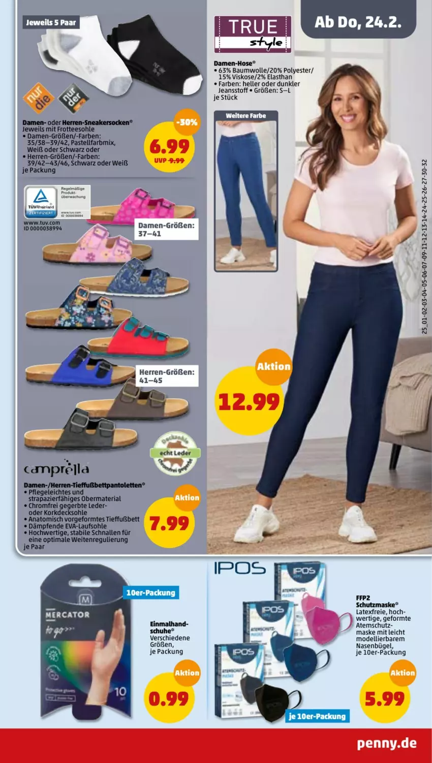 Aktueller Prospekt Penny - Prospekte - von 21.02 bis 26.02.2022 - strona 29 - produkty: Bau, baumwolle, bett, bügel, damen-hose, decksohle, dell, elle, hose, jeans, Maske, mit frotteesohle, Mode, pantolette, pantoletten, rel, Ria, schuhe, tee, Ti, wolle