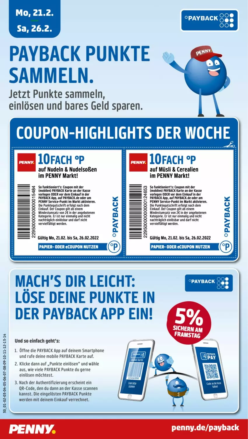 Aktueller Prospekt Penny - Prospekte - von 21.02 bis 26.02.2022 - strona 4 - produkty: angebot, angebote, cerealien, coupon, erde, LG, mac, müsli, nudel, nudeln, papier, payback, smartphone, Soße, Ti