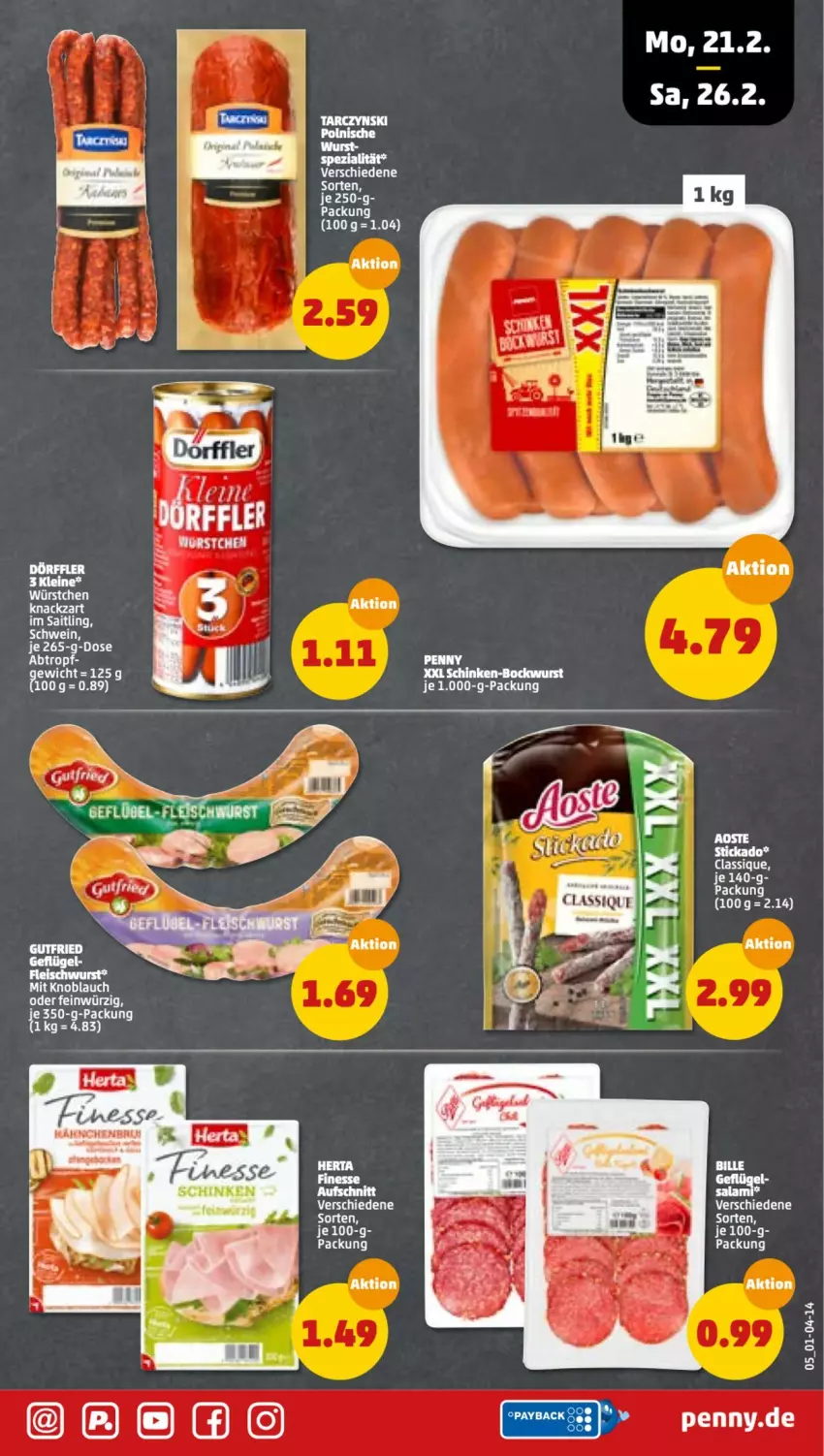 Aktueller Prospekt Penny - Prospekte - von 21.02 bis 26.02.2022 - strona 7 - produkty: bockwurst, knoblauch, salami, schinken, schwein, Spezi, Ti, wein, wurst