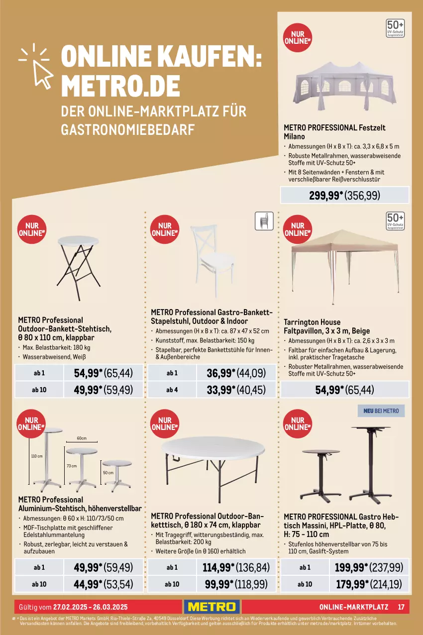 Aktueller Prospekt Metro - Outdoor für Profis - von 27.02 bis 26.03.2025 - strona 17 - produkty: Bartisch, eis, ente, Faltpavillon, Holz, lack, LG, Metro, natur, pavillon, reis, Ti, tiefpreis, tisch