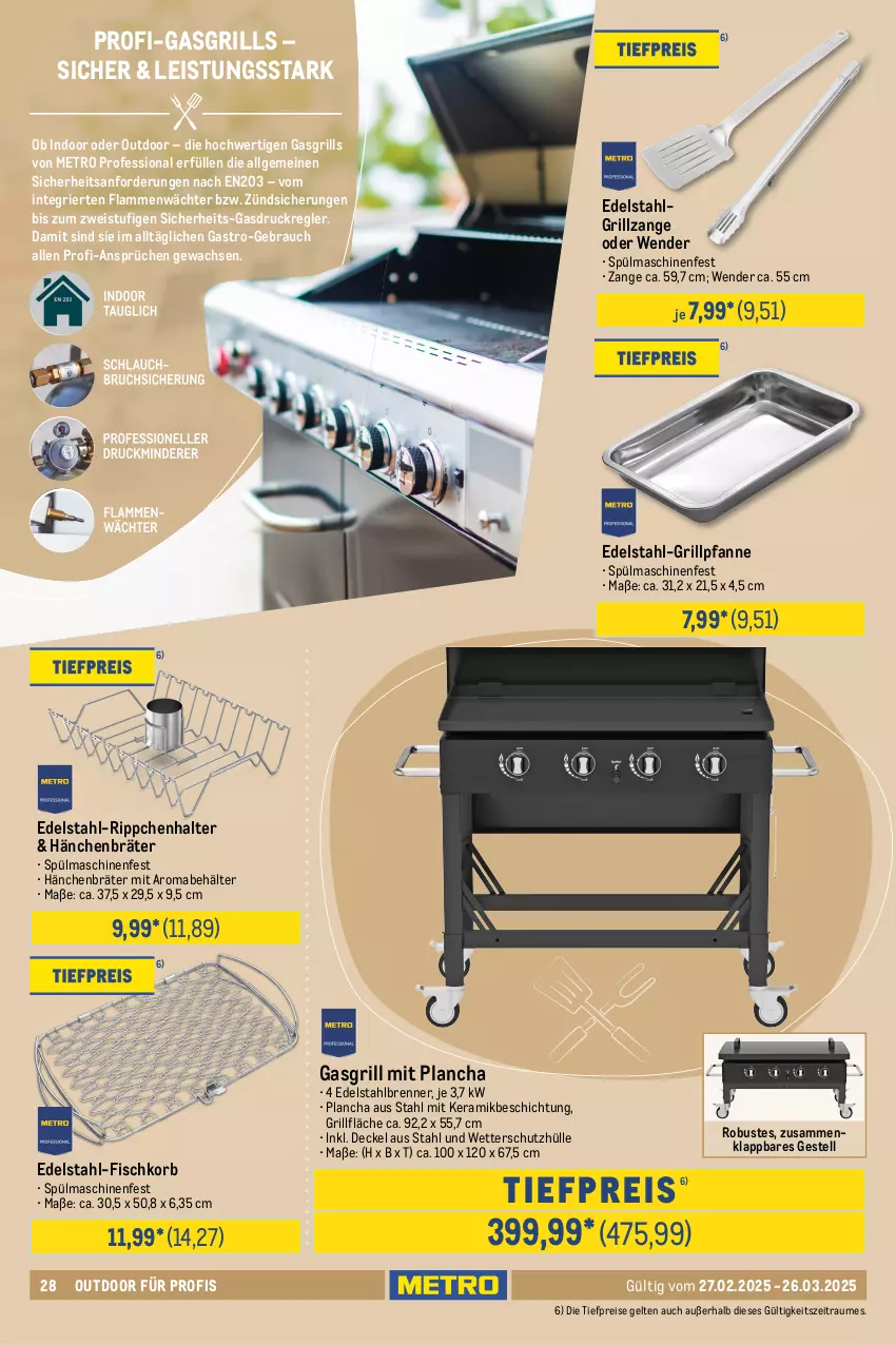 Aktueller Prospekt Metro - Outdoor für Profis - von 27.02 bis 26.03.2025 - strona 28 - produkty: Behälter, burger, decke, Deckel, edelstahl, eis, fisch, garnitur, gasgrill, grill, grillfläche, Grillpfanne, grillrost, grillzange, korb, küche, lamm, LED-Leuchte, Leuchte, leuchten, LG, mab, Metro, pfanne, Rauch, reis, schutzhülle, spülmaschinen, Ti, tiefpreis, tisch