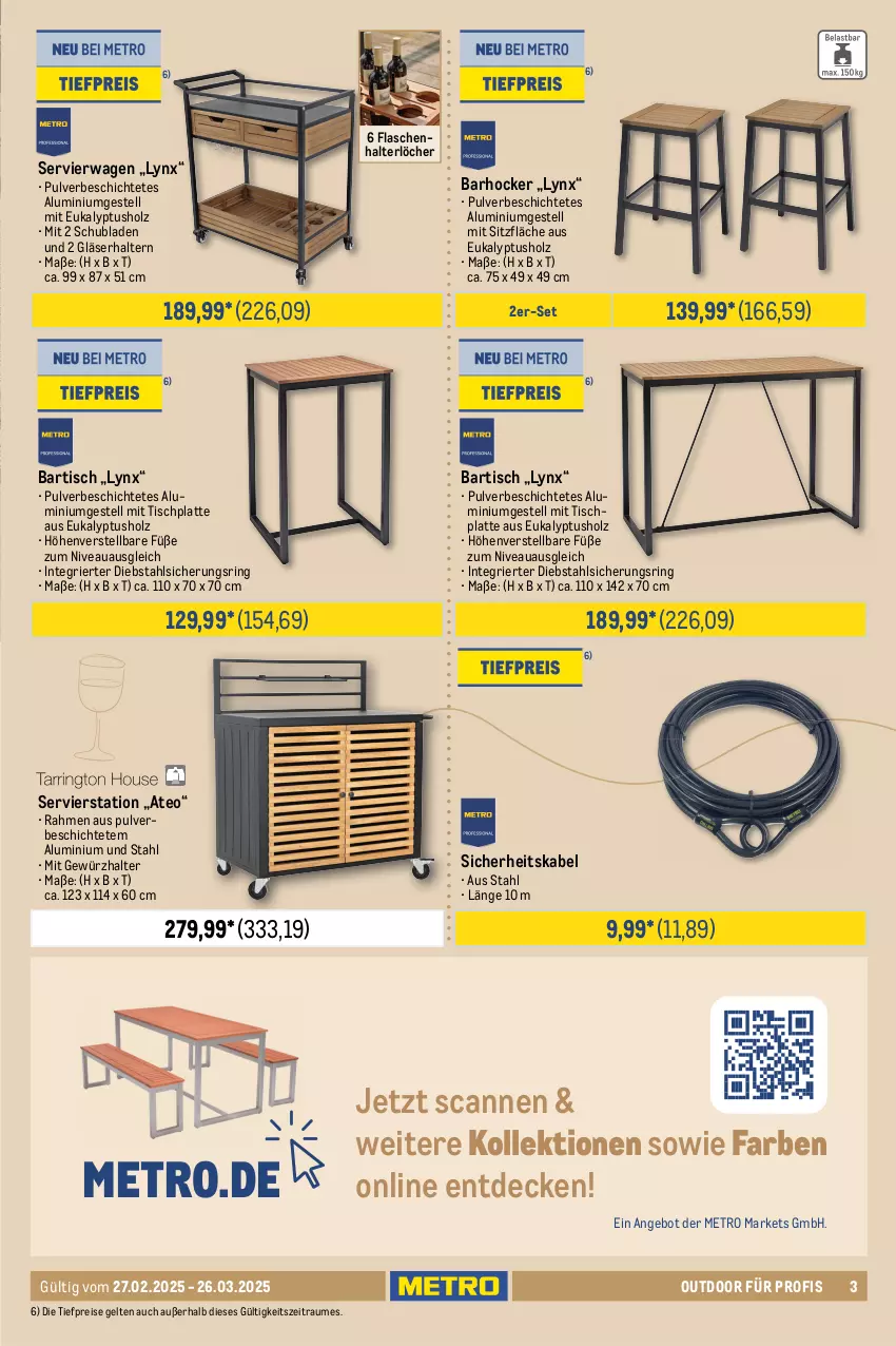 Aktueller Prospekt Metro - Outdoor für Profis - von 27.02 bis 26.03.2025 - strona 3 - produkty: aluminiumgestell, angebot, armlehnen, barhocker, Bartisch, decke, eis, flasche, gewürz, Gläser, hocker, Holz, HP, latte, Metro, nivea, reis, ring, rückenlehne, schubladen, Servierwagen, sessel, stapelsessel, Ti, tiefpreis, tisch, tischplatte