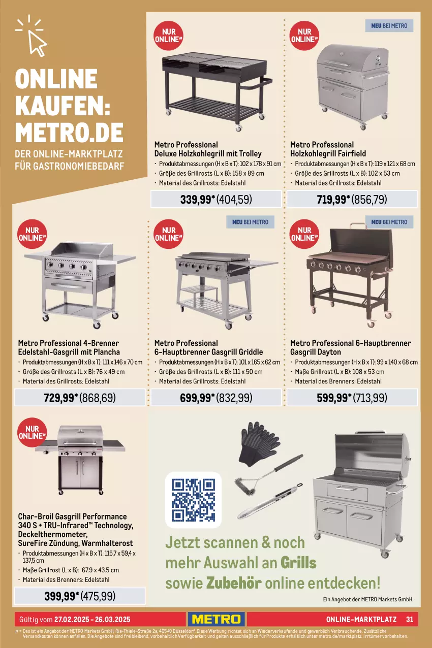 Aktueller Prospekt Metro - Outdoor für Profis - von 27.02 bis 26.03.2025 - strona 31 - produkty: briketts, edelstahl, eis, grill, grillfläche, grillrost, Holz, holzkohle, holzkohlegrill, Kohlegrill, Metro, reis, sac, Ti, tiefpreis, Wanne, Windschutz