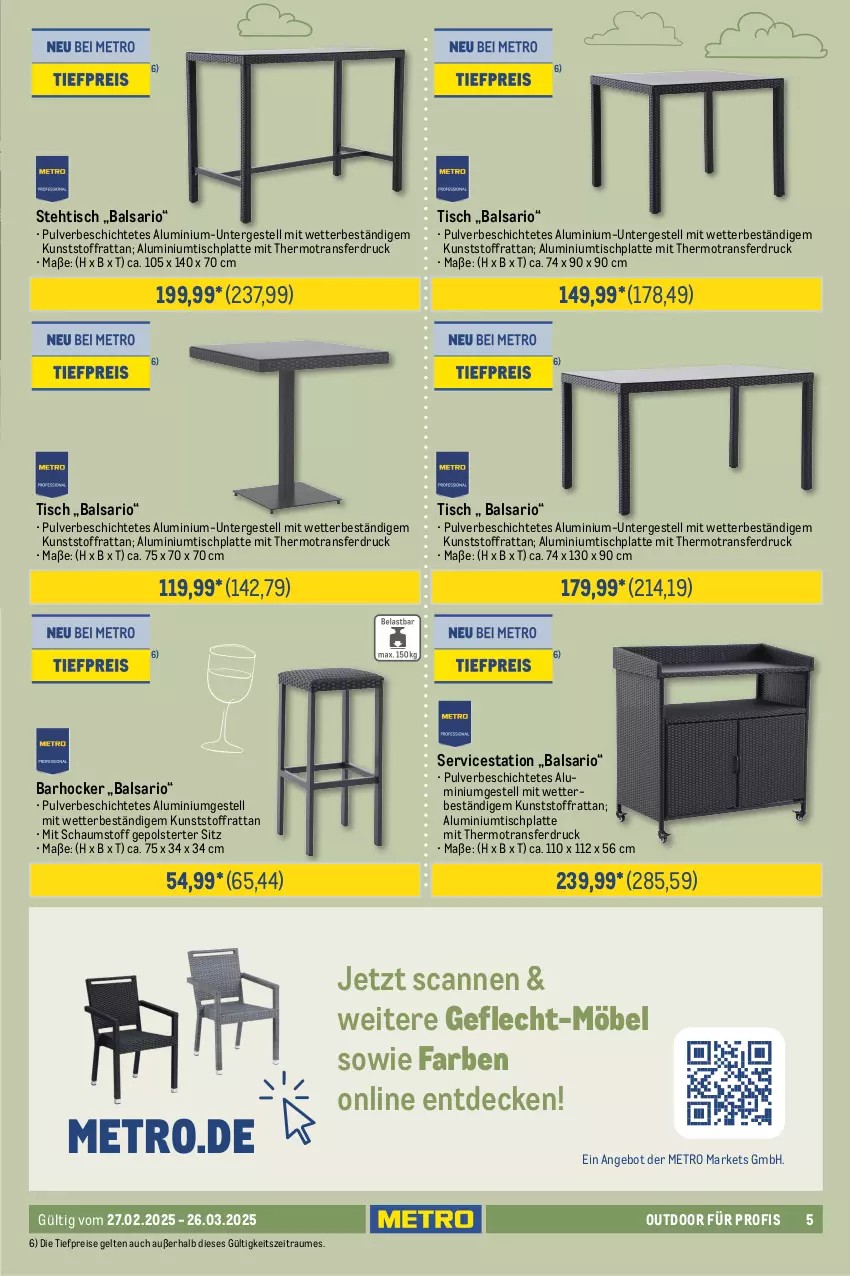 Aktueller Prospekt Metro - Outdoor für Profis - von 27.02 bis 26.03.2025 - strona 5 - produkty: aluminiumgestell, angebot, barhocker, decke, eis, hocker, HP, kissen, Kissenbezug, latte, LG, Metro, möbel, reis, sessel, stapelsessel, Ti, tiefpreis, tisch, tischplatte