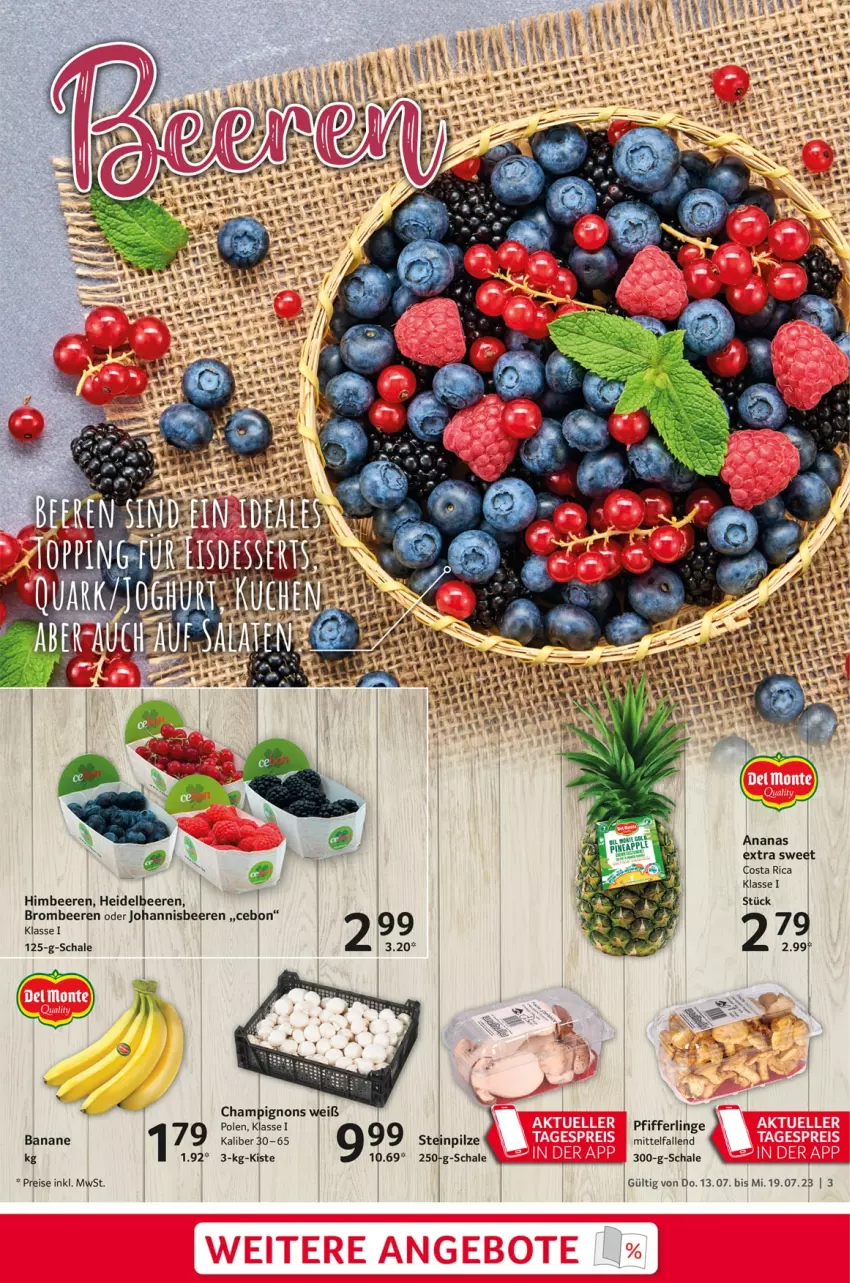 Aktueller Prospekt Selgros - Food - von 13.07 bis 19.07.2023 - strona 3 - produkty: ananas, banane, beere, beeren, brombeere, brombeeren, champignon, champignons, eis, heidelbeere, heidelbeeren, himbeer, himbeere, himbeeren, johannisbeere, Johannisbeeren, Pfifferlinge, pilze, reis, Schal, Schale, Steinpilze, Ti