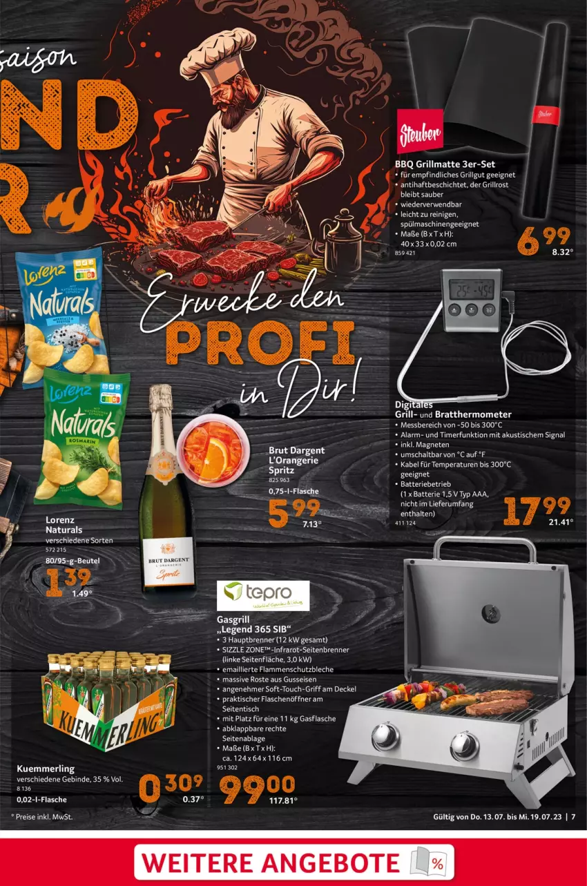 Aktueller Prospekt Selgros - Food - von 13.07 bis 19.07.2023 - strona 7 - produkty: angebot, angebote, batterie, brut, decke, Deckel, eis, flasche, flaschenöffner, gasgrill, grill, grillrost, lamm, LG, reis, rum, rwe, Schal, Signal, spülmaschinen, thermometer, Ti, timer, tisch