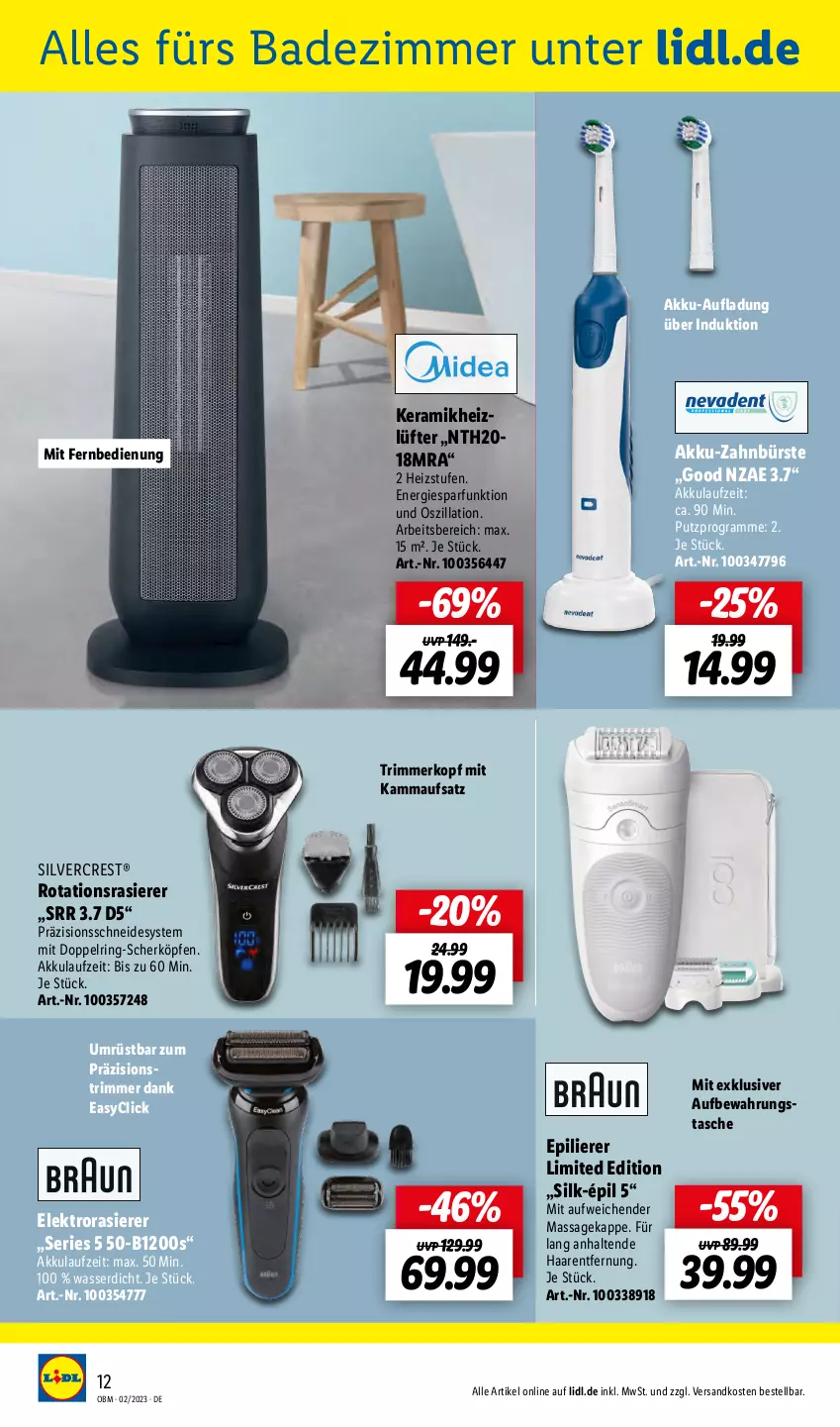 Aktueller Prospekt Lidl - Aktuelle Onlineshop-Highlights - von 01.02 bis 28.02.2023 - strona 12 - produkty: akku, aufbewahrungstasche, Bad, bürste, Elektro, epilierer, fernbedienung, Haarentfernung, mit fernbedienung, ndk, rasierer, ring, silvercrest, Tasche, Ti, wasser, zahnbürste