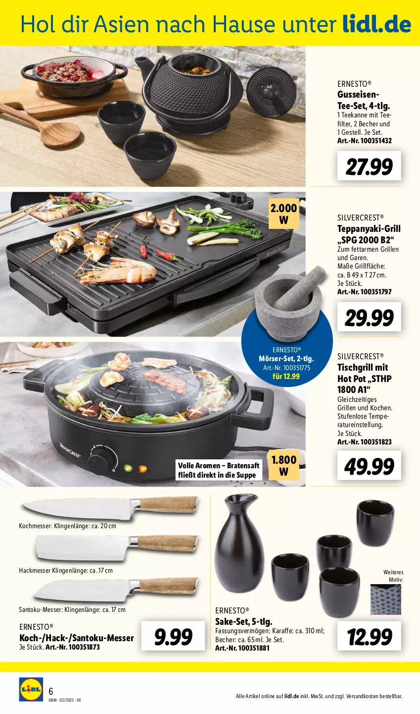 Aktueller Prospekt Lidl - Aktuelle Onlineshop-Highlights - von 01.02 bis 28.02.2023 - strona 6 - produkty: Becher, braten, eis, ente, ernesto, grill, grillfläche, HP, Karaffe, LG, messer, ndk, saft, silvercrest, suppe, tee, teekanne, Ti, tisch, tischgrill