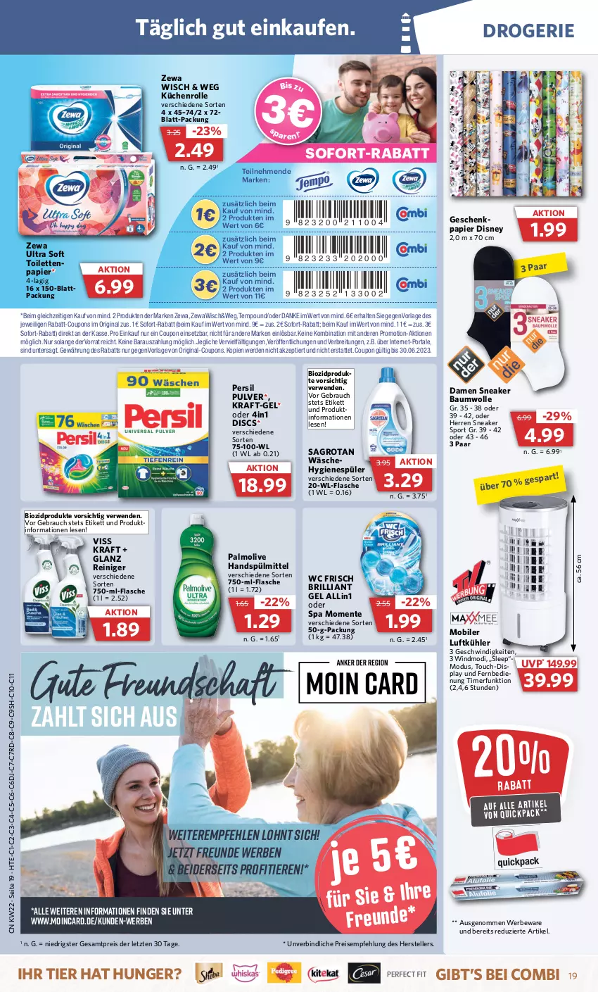 Aktueller Prospekt Combi - Prospekte - von 30.05 bis 03.06.2023 - strona 23 - produkty: Bau, baumwolle, bio, biozidprodukte, Brei, coupon, coupons, disney, eis, elle, ente, erde, fernbedienung, flasche, gin, hygienespüler, kraft, küche, Küchen, küchenrolle, lebensmittel, olive, palmolive, papier, persil, rabatt-coupon, Rauch, reiniger, reis, rwe, sagrotan, sneaker, sofort-rabatt, Sport, spülmittel, teller, Tempo, Ti, Tiere, timer, wc frisch, wolle, zewa, ZTE