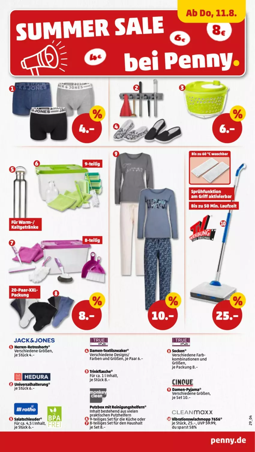 Aktueller Prospekt Penny - Prospekte - von 08.08 bis 13.08.2022 - strona 29 - produkty: cin, küche, Pyjama, Reinigung, retroshorts, salat, shorts, sneaker, Ti, tisch, Wischmopp