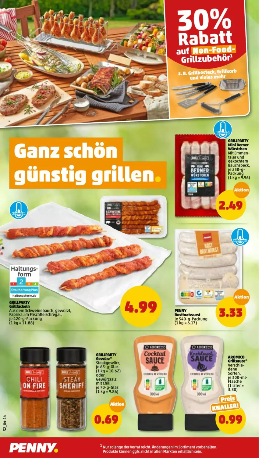 Aktueller Prospekt Penny - Prospekte - von 08.08 bis 13.08.2022 - strona 32 - produkty: Bau, bratwurst, eis, flasche, fleisch, gewürz, grill, grillsauce, regal, rostbratwurst, sauce, schwein, schweine, Schweinebauch, Speck, steak, Ti, wein, weine, wurst