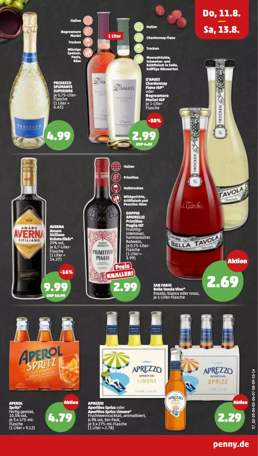 Aktueller Prospekt Penny - Prospekte - von 08.08 bis 13.08.2022 - strona 37 - produkty: amaro, bio, cocktail, eier, eis, flasche, fleisch, frucht, je 1-liter-flasche, Kalbfleisch, limo, Ria, rosato, schwein, schweine, Soße, Sprizz, Ti, wein, weine