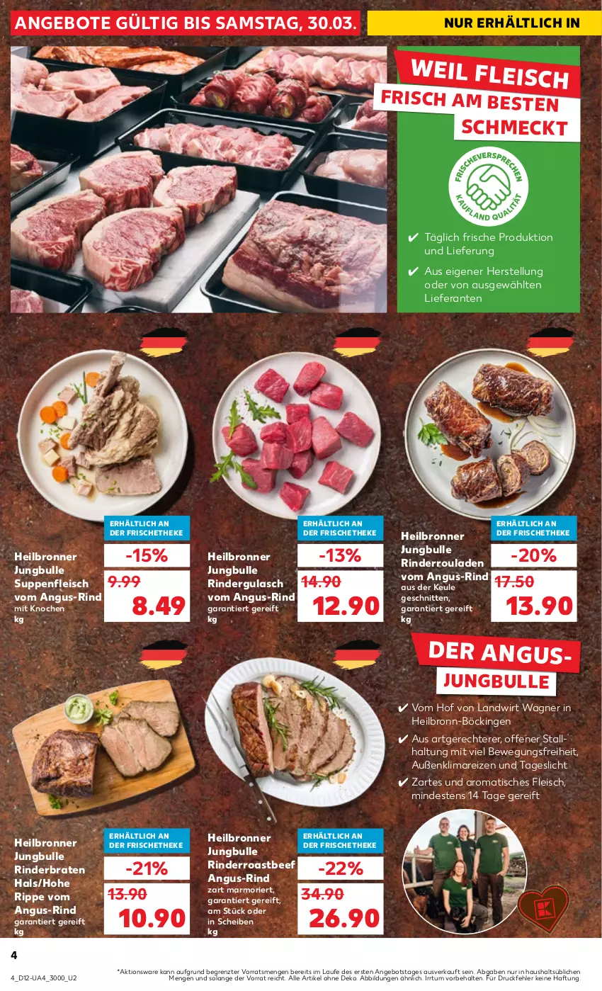 Aktueller Prospekt Kaufland - Umschlag - von 21.03 bis 27.03.2024 - strona 4 - produkty: angebot, angebote, beef, braten, Bronner, eis, fleisch, gulasch, rind, rinder, rinderbraten, rindergulasch, Rinderroulade, rinderrouladen, roastbeef, rouladen, schnitten, suppe, suppen, suppenfleisch, Ti, tisch, wagner, ZTE