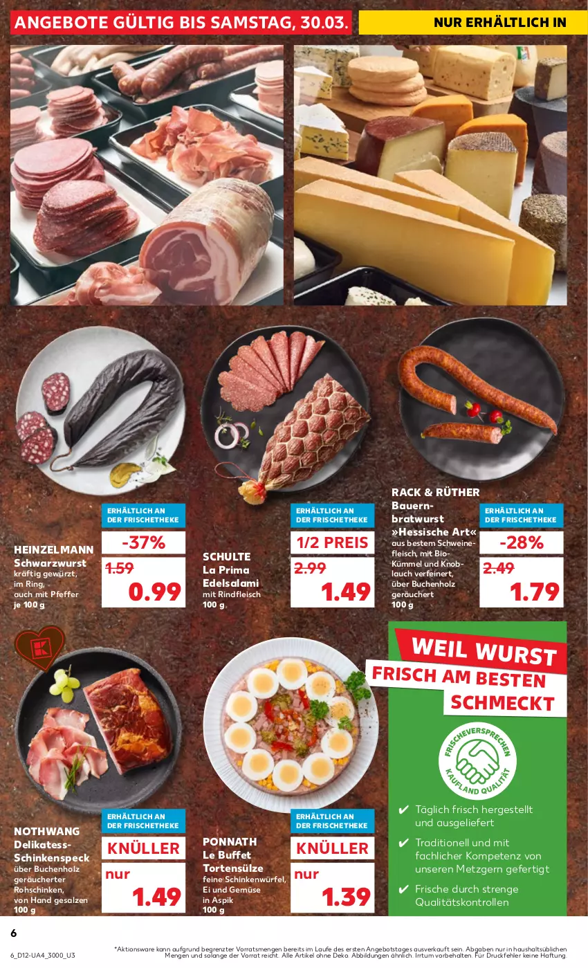 Aktueller Prospekt Kaufland - Umschlag - von 21.03 bis 27.03.2024 - strona 6 - produkty: angebot, angebote, auer, Bau, Bauer, bio, bratwurst, buch, Edelsalami, eis, fleisch, gewürz, heinz, Holz, knoblauch, pfeffer, ponnath, reis, rind, rindfleisch, ring, rohschinken, salami, salz, schinken, schinkenspeck, Schwarzwurst, schwein, schweine, schweinefleisch, Speck, Ti, torte, und gemüse, wein, weine, würfel, wurst, ZTE