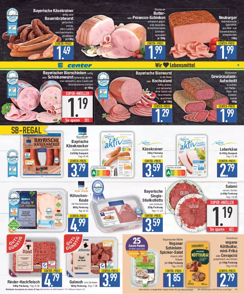 Aktueller Prospekt Edeka - Angebote der Woche - von 09.10 bis 14.10.2023 - strona 5 - produkty: auer, aufschnitt, Bau, Bauer, bier, bierschinken, bratwurst, burger, butter, cevapcici, deka, ecco, eis, ente, erbsen, fleisch, geback, gewürz, gulasch, hackfleisch, Käse, Käsekrainer, knacker, Köttbullar, kräuter, leberkäs, leberkäse, mac, Mantel, Neuburger, oder kräuter, Ofen, pfeffer, prosecco, regal, reis, rind, rinder, rinder-hackfleisch, rügenwalder, rügenwalder mühle, saft, salami, salat, schinken, Schinkenspicker, schinkenwurst, schwein, schweine, schweinefleisch, Spezi, spitzenqualität, stockmeyer, super-knüller, Ti, wein, weine, wiesbauer, wiltmann, wurst, ZTE, zwiebel