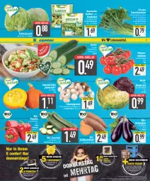 Gazetka promocyjna Edeka - Angebote der Woche - Gazetka - ważna od 14.10 do 14.10.2023 - strona 3 - produkty: aubergine, beutel, bio, bio-zucchini, bonduelle, braun, champignon, champignons, champignons braun, eis, eisbergsalat, elle, ente, Garten, gin, gurke, kartoffel, kartoffeln, kopfsalat, Kraut, kräuter, Kürbis, paprika, petersilie, reis, rispentomaten, salat, Schal, Schale, schnittlauch, super-knüller, Süßkartoffeln, tomate, tomaten, zucchini