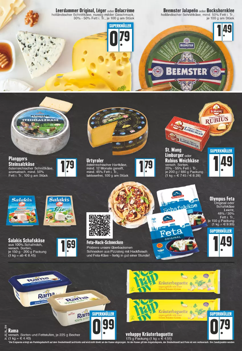 Aktueller Prospekt Edeka - Angebote der Woche - von 01.08 bis 06.08.2022 - strona 14 - produkty: baguette, Beemster, bett, bier, Biere, creme, eis, elle, feta, fleisch, gin, hackfleisch, hartkäse, holländischer schnittkäse, Käse, Kraut, kräuter, leerdammer, mac, milch, nuss, österreichischer schnittkäse, pizza, Pizzateig, Rubius, salakis, salz, schafskäse, schnittkäse, Steinsalzkäse, tee, Ti, tisch, weichkäse