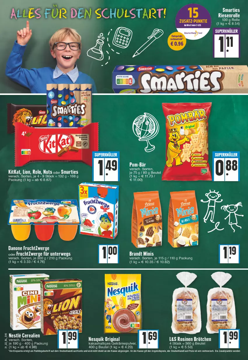 Aktueller Prospekt Edeka - Angebote der Woche - von 01.08 bis 06.08.2022 - strona 16 - produkty: angebot, angebote, beutel, brandt, brötchen, danone, danone fruchtzwerge, erde, frucht, fruchtzwerge, getränk, getränke, getränkepulver, gin, kakao, kitkat, LG, lion, nesquik, rwe, smarties, Ti