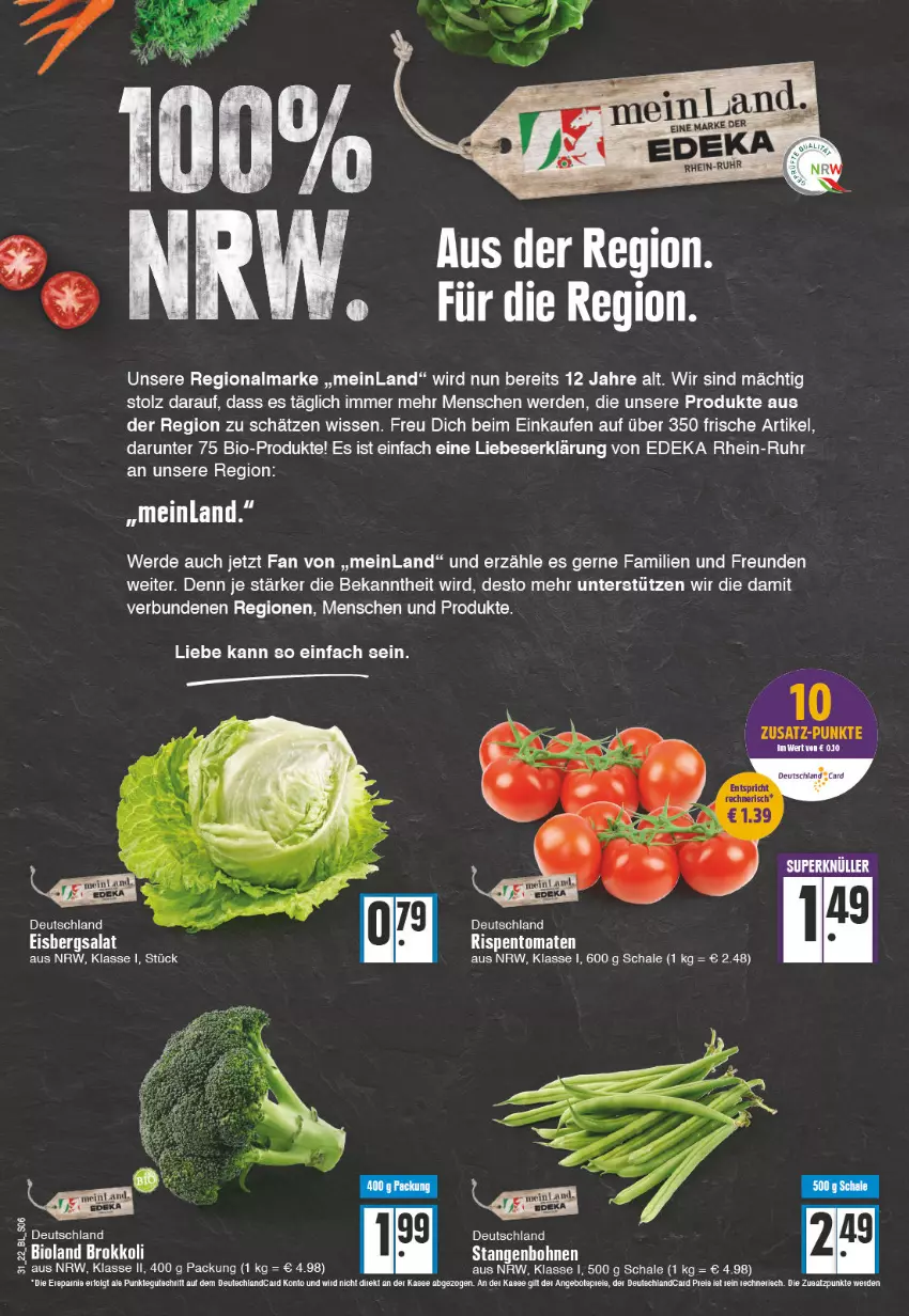 Aktueller Prospekt Edeka - Angebote der Woche - von 01.08 bis 06.08.2022 - strona 6 - produkty: bett, bio, bohne, bohnen, deka, eis, eisbergsalat, ente, erde, LG, rispentomaten, salat, Schal, Schale, tee, Ti, tomate, tomaten, uhr