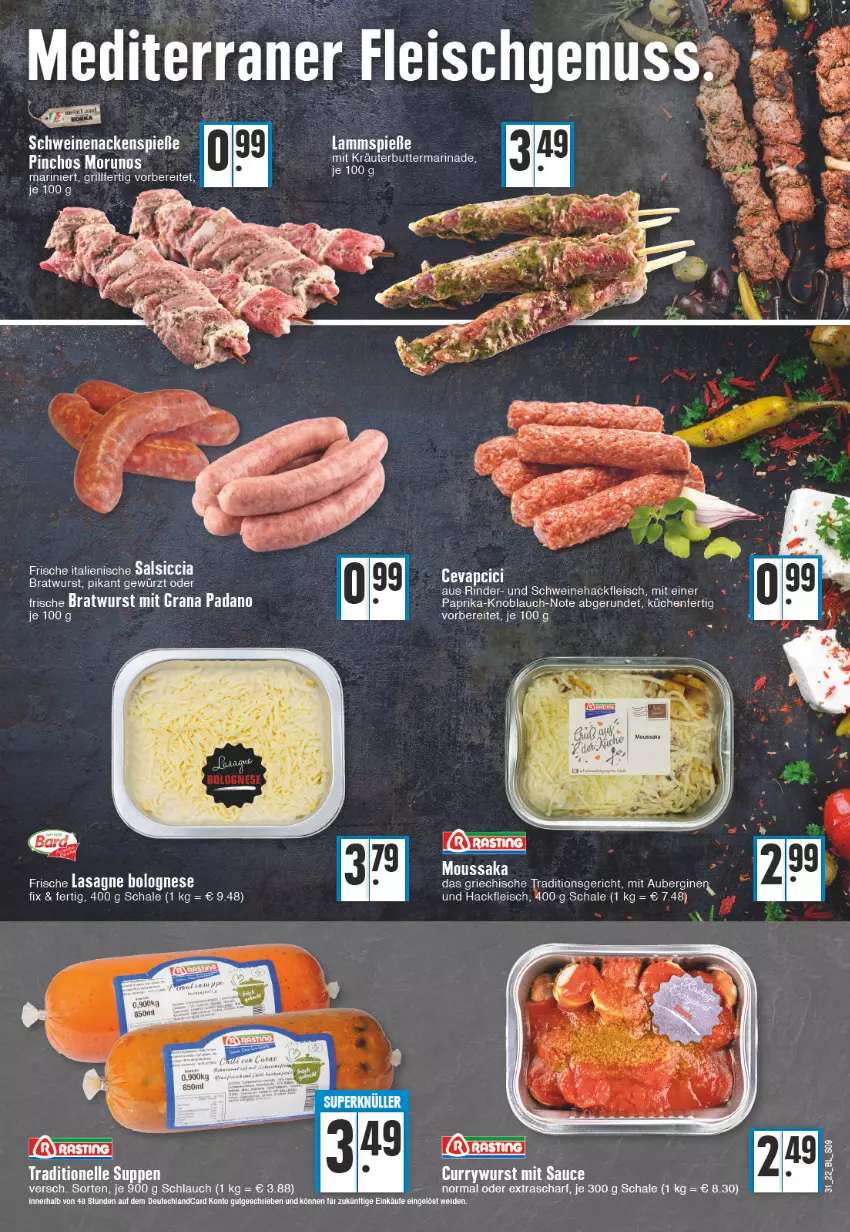 Aktueller Prospekt Edeka - Angebote der Woche - von 01.08 bis 06.08.2022 - strona 9 - produkty: aubergine, bolognese, bratwurst, butter, deutschlandcard, eis, elle, erde, fleisch, gewürz, gin, grana, grana padano, grill, hackfleisch, knoblauch, kräuter, kräuterbutter, küche, Küchen, lasagne, marinade, Moussaka, padano, paprika, Rana, rind, rinder, Schal, Schale, schlauch, schwein, schweine, Schweinehackfleisch, schweinenacken, suppe, suppen, Ti, wein, weine, wurst