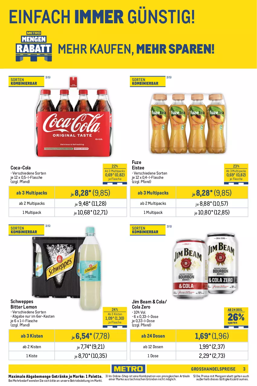 Aktueller Prospekt Metro - Food-Nonfood - von 27.02 bis 12.03.2025 - strona 3 - produkty: beutel, bitburger, bitter lemon, burger, coca-cola, cola, eis, eistee, flasche, getränk, getränke, haribo, jim beam, Metro, Mixer, mixery, Palette, pils, premium pils, reis, schweppes, tee, Ti