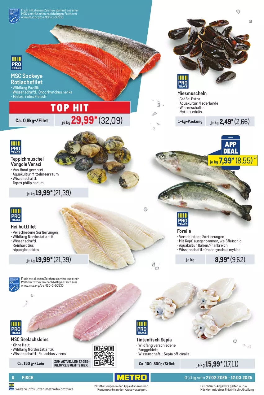 Aktueller Prospekt Metro - Food-Nonfood - von 27.02 bis 12.03.2025 - strona 6 - produkty: Abtei, angebot, angebote, aqua, cin, coupon, eis, elle, filet, fisch, fische, Fischer, fleisch, forelle, frischfisch, Heilbuttfilet, hipp, lachs, lachsfilet, Metro, Muscheln, reis, rel, rum, Schere, teppich, Ti, Wild