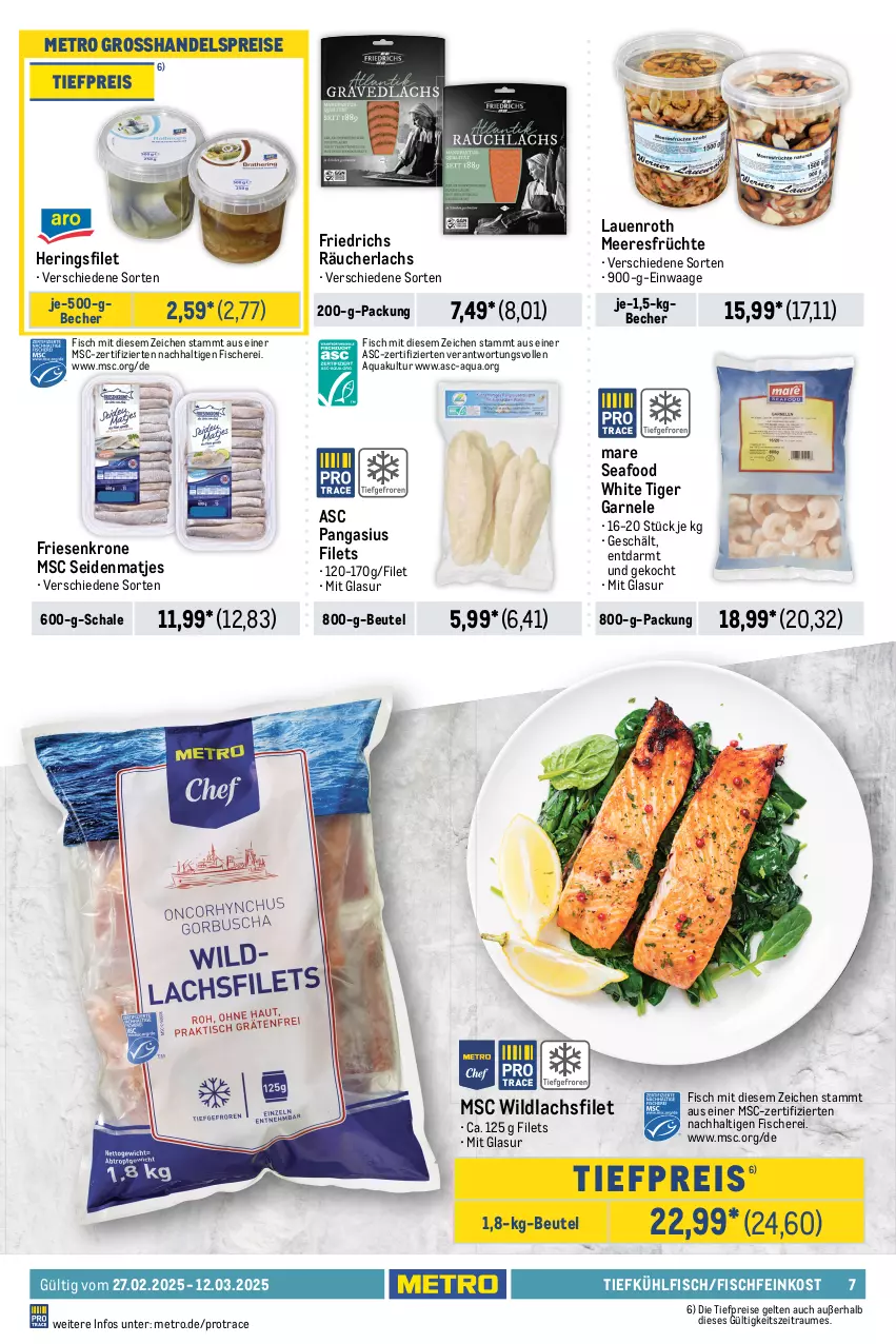 Aktueller Prospekt Metro - Food-Nonfood - von 27.02 bis 12.03.2025 - strona 7 - produkty: Abtei, angebot, angebote, aqua, Becher, beutel, cin, coupon, eis, elle, feinkost, filet, filets, fisch, fische, Fischer, Fischfeinkost, fleisch, forelle, frischfisch, früchte, Heilbuttfilet, hering, Herings, hipp, krone, lachs, lachsfilet, matjes, meeresfrüchte, Metro, Muscheln, Pangasius, Räucherlachs, reis, rel, ring, rum, Schal, Schale, Schere, teppich, Ti, tiefpreis, Waage, Wild, wildlachs