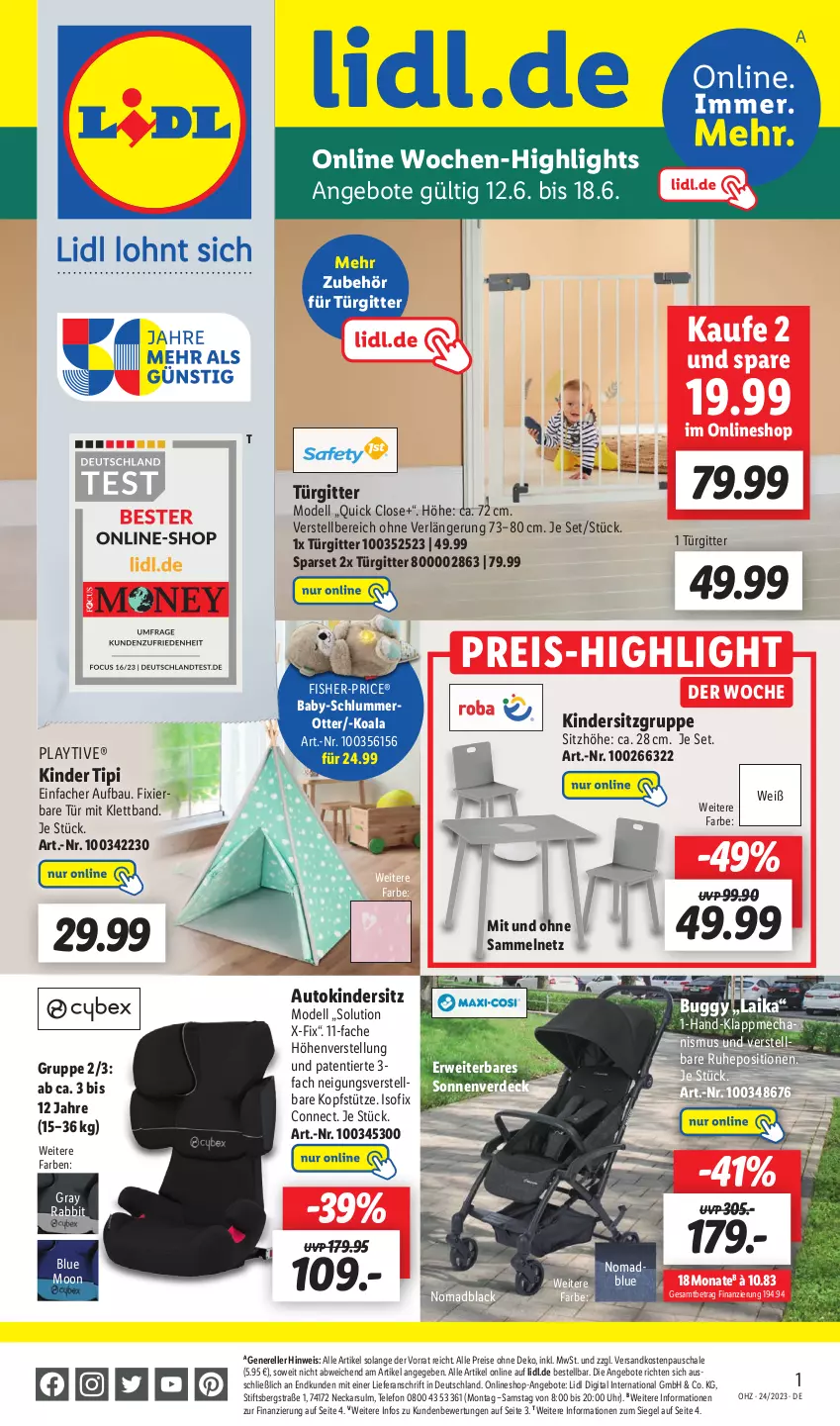 Aktueller Prospekt Lidl - Wochen-Highlights im Onlineshop - von 12.06 bis 18.06.2023 - strona 1 - produkty: adblue, angebot, angebote, auto, Bau, Buggy, dell, eis, elle, erde, Kinder, Kindersitz, kopfstütze, lack, Mode, ndk, reis, rel, rwe, Schal, Schale, Sitzhöhe, telefon, Ti, Tipi, uhr