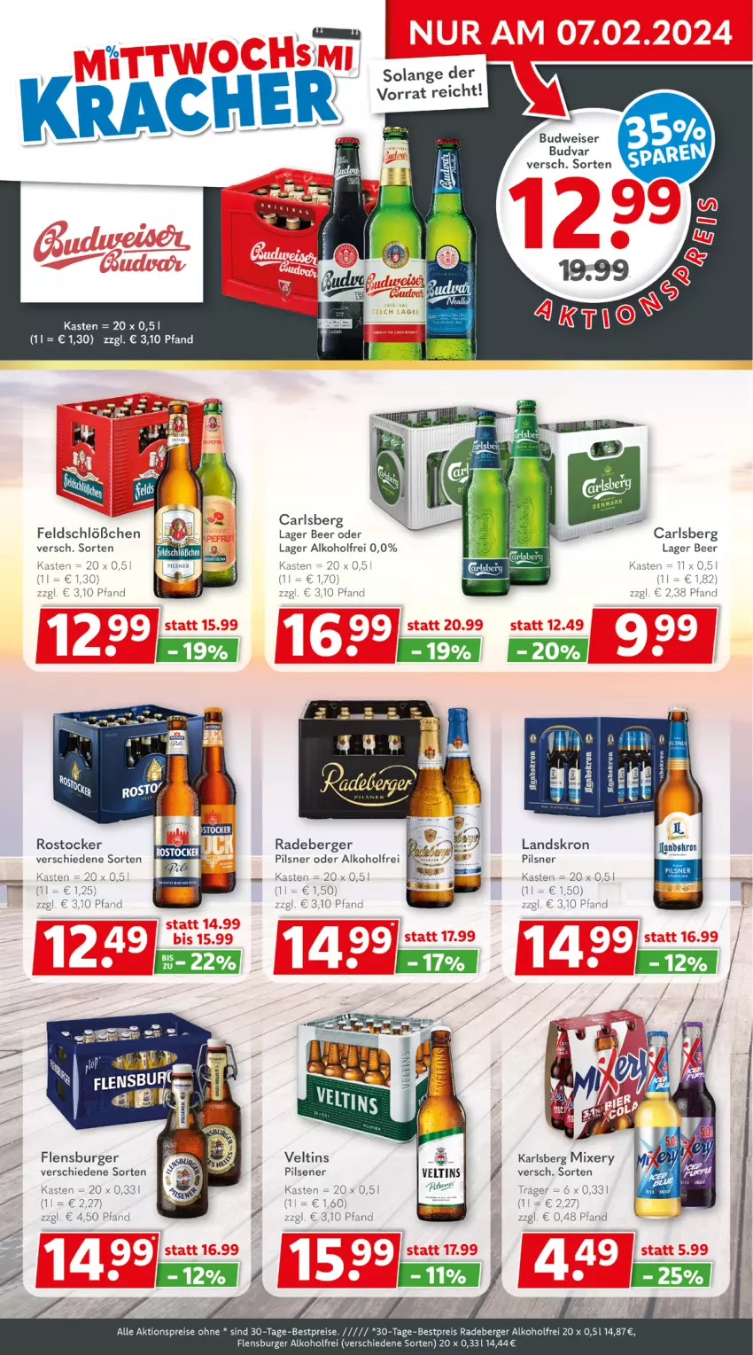 Aktueller Prospekt Getraenkeland - von 05.02 bis 17.02.2024 - strona 2 - produkty: aktionspreis, alkohol, Berger, bestpreis, bestpreise, budweiser, burger, carlsberg, eis, flensburger, karlsberg, karlsberg mixery, Mixer, mixery, pils, pilsener, pilsner, radeberger, reis, Rostocker, Ti, veltins, Zelt