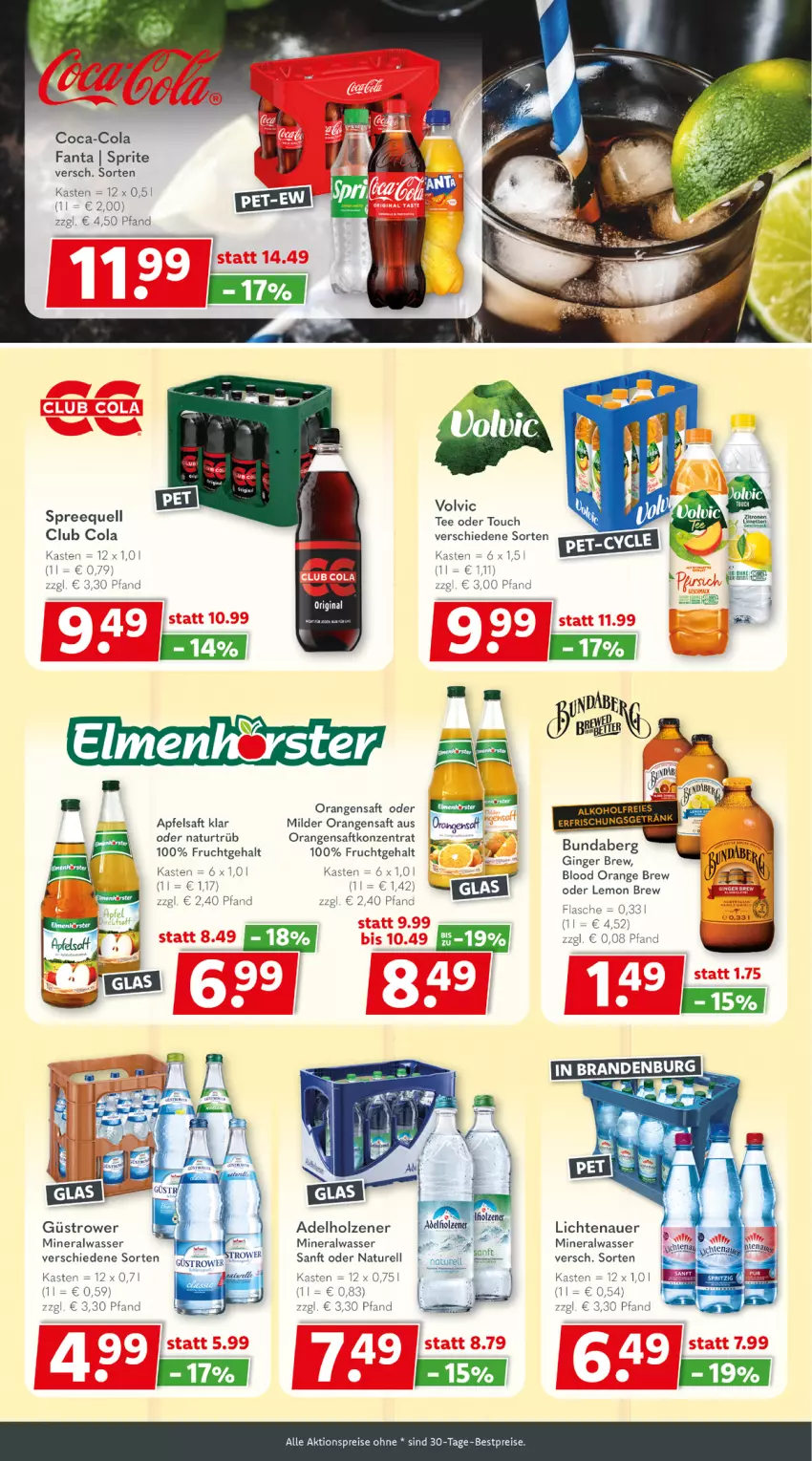 Aktueller Prospekt Getraenkeland - von 05.02 bis 17.02.2024 - strona 4 - produkty: adelholzener, aktionspreis, alkohol, Alwa, apfel, apfelsaft, auer, bestpreis, bestpreise, Bundaberg, coca-cola, cola, eis, ente, fanta, flasche, frucht, gin, ginger, Holz, lichtenauer, mineralwasser, natur, orange, orangen, orangensaft, reis, rel, saft, Spreequell, sprite, tee, Ti, wasser